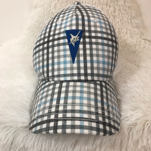 Guy Harvey Accessories - Guy Harvey blue white gray plaid hat fishing cap